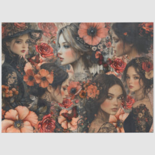 Ländliche Blumen Mädchen Fantasy Art Collage Decou Seidenpapier