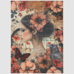 Ländliche Blumen Mädchen Fantasy Art Collage Decou Seidenpapier