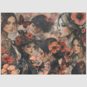 Ländliche Blumen Mädchen Fantasy Art Collage Decou Seidenpapier
