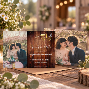 Ländliche Blumen monogrammierte Foto Save-the-Date Einladung
