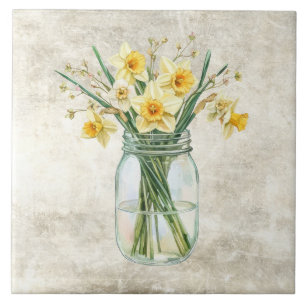 Ländliche Blumen Narzissen in einer antiken Vase  Fliese