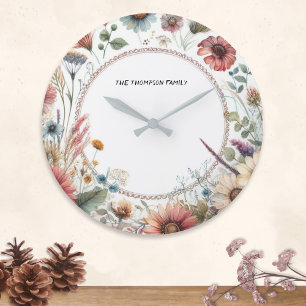 Ländliche Blumenküche Herbst Personalisiert Große Wanduhr