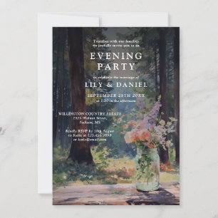 Ländliche Boho-Wald-Blumen-Mason-Jar-Abendparty Einladung