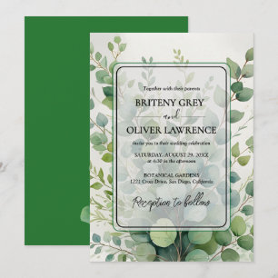 Ländliche botanische Eukalyptus-Grün-Hochzeit Einladung