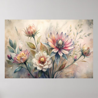 Ländliche botanische Wiesenblumen Aquarell Poster