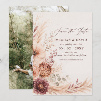 Ländliche Burgunder Pampas Blumen Herbst Hochzeits Save The Date
