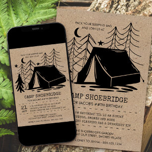 Ländliche Campout Doodle Art Camping Geburtstag Einladung