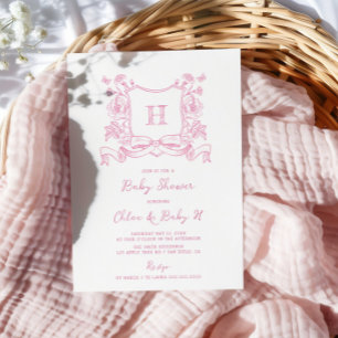 Ländliche Chinoiserie-Bogen-Blumenwappen-Baby-Part Einladung
