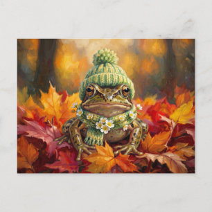 Ländliche Cottagecore-Herbstlandschaft mit Frosch Postkarte