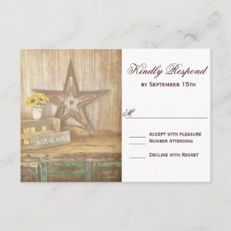 Ländliche Country Western Star Holz Hochzeit RSVP Karte