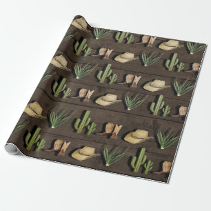 Ländliche Cowboy Western Rodeo Holz Geburtstagsfei Geschenkpapier