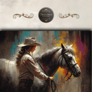 Ländliche Cowgirl mit Weißem Pferd Découpage Seidenpapier