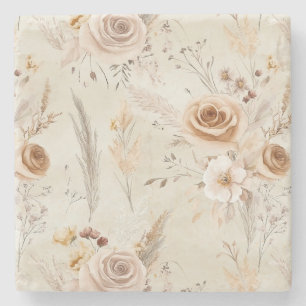 Ländliche Creme Boho Blumen Steinuntersetzer