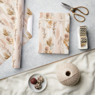 Ländliche Creme Boho Florale Geburtstagsfeier Geschenkpapier