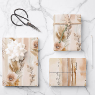 Ländliche Creme Boho Florale Geburtstagsfeier Geschenkpapier Set