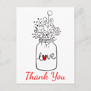 Ländliche Dankeschön-Mason-Jar-Hochzeitsblumen im Postkarte