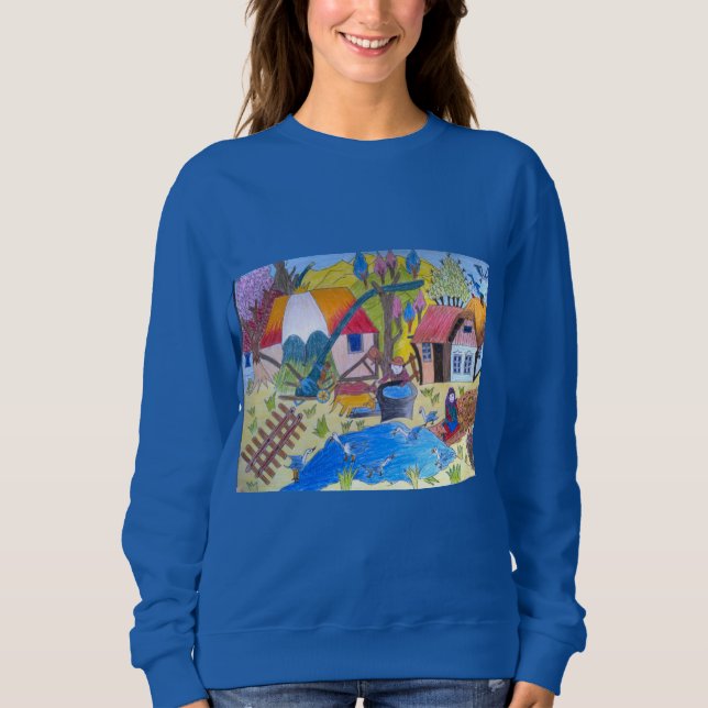 Ländliche Dorfteichszene Sweatshirt (Vorderseite)