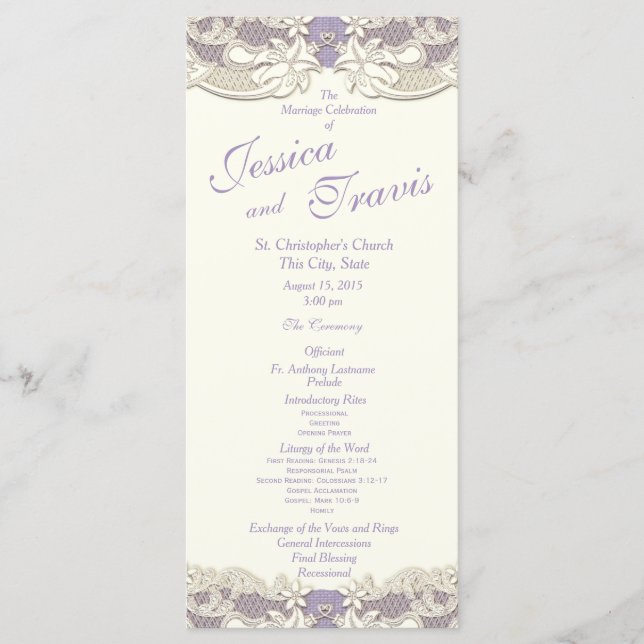 Ländliche Eleganz Lavendel Blumen Hochzeitsprogram Programm (Vorderseite)