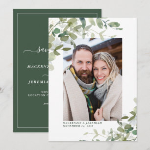 Ländliche Eukalyptus Hochzeitsfoto Save-the-Date-K Save The Date