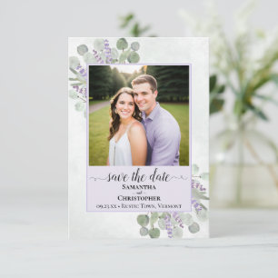 Ländliche Eukalyptus- und Lavendel-Lila-Hochzeitsf Save The Date