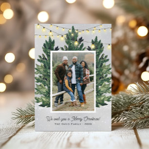 Ländliche Familienfoto-Weihnachtsbaumfarm Feiertagskarte