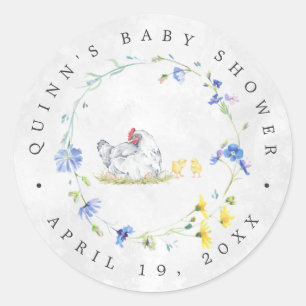 Ländliche Farmhaus-Hühner Geschenk zur Babyparty Runder Aufkleber
