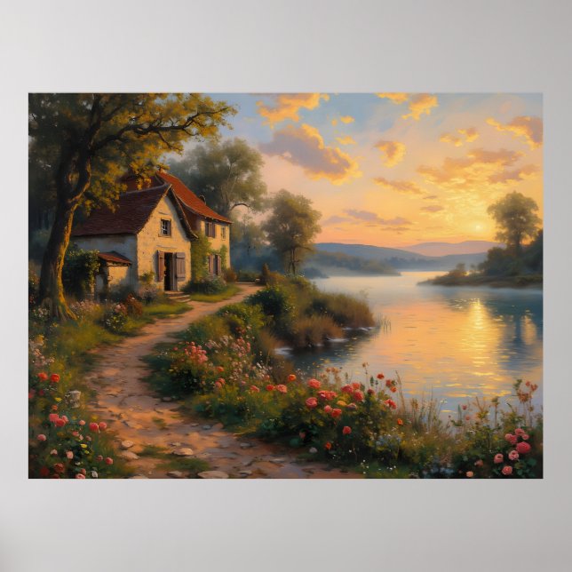 Ländliche Farmhouse-Sonnenaufgang-Landschaft Poster (Vorne)