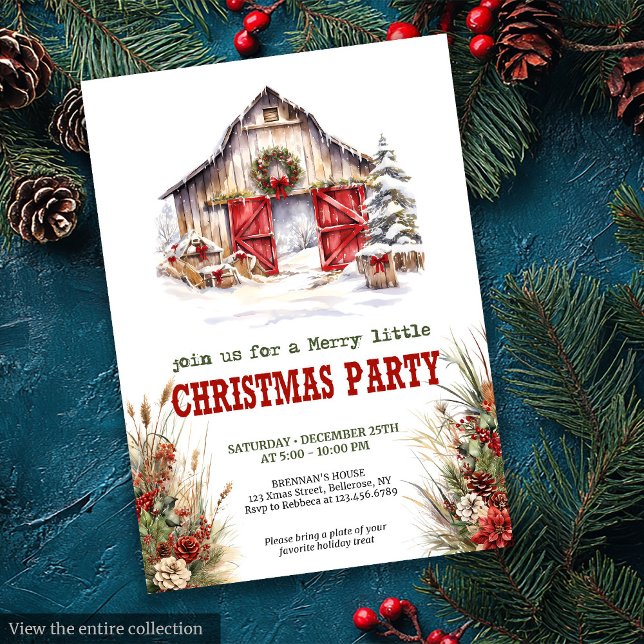 Ländliche Farmhouse-Weihnachtsfeier-Einladung Einladung (Rustic Farmhouse Yuletide Party Invitation)