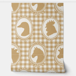 Ländliche Farmküche Barnyard Gingham - Khaki Toile Tapete