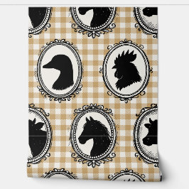 Ländliche Farmküche Barnyard Gingham Schwarz & Kha Tapete