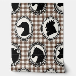 Ländliche Farmküche Barnyard Gingham Schwarz & Moc Tapete