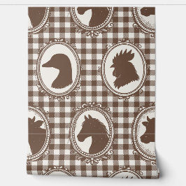 Ländliche Farmküche Scheunengingham - Mocha Toile Tapete