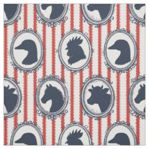 Ländliche Farmtier-Scheunenuhr Rot & Navy Stoff