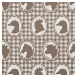 Ländliche Farmtier-Silhouette Scheunenhof-Mocha-Ka Stoff