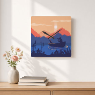 Ländliche Fischfangszene bei Sonnenuntergang Quadr Quadratische Wanduhr