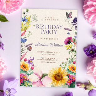 Ländliche florale Wasserfarbe Geburtstag Einladung