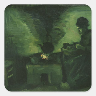 Ländliche Frau Vincent van Goghs   durch den Herd Quadratischer Aufkleber
