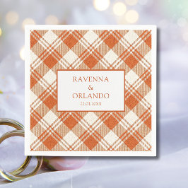 Ländliche gedämpfte orange karierte Gingham-Hochze Serviette