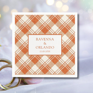 Ländliche gedämpfte orange karierte Gingham-Hochze Serviette