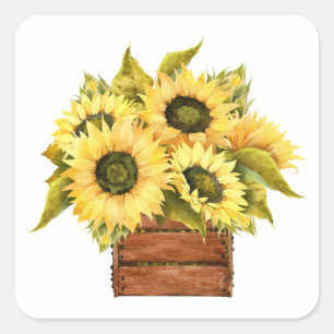 Ländliche gelbe Blumen Hochzeit auf dem Land Sonne Quadratischer Aufkleber