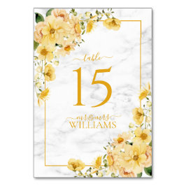 Ländliche gelbe Blumenmarmor-Hochzeitsempfang Tischnummer