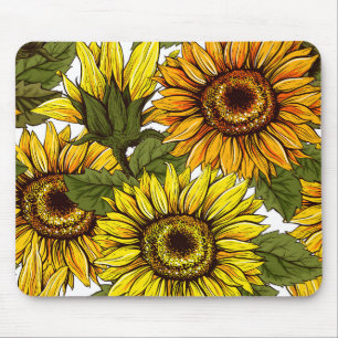 Ländliche gelbe orange Sonnenblumen im Vintage-Sti Mousepad