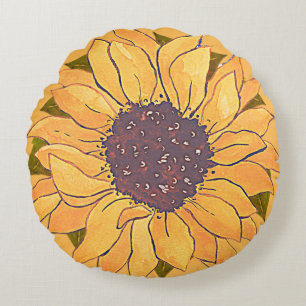 Ländliche gelbe Sonnenblume Aquarell floral R Rundes Kissen