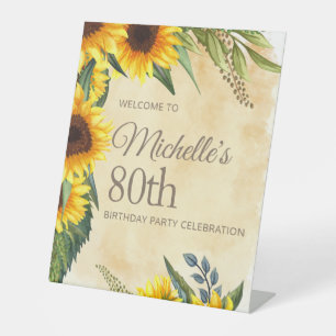 Ländliche gelbe Sonnenblumen zum 80. Geburtstag Sockelschild