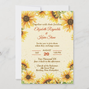 Ländliche gelbe und braune Sonnenblumen-Hochzeit Einladung