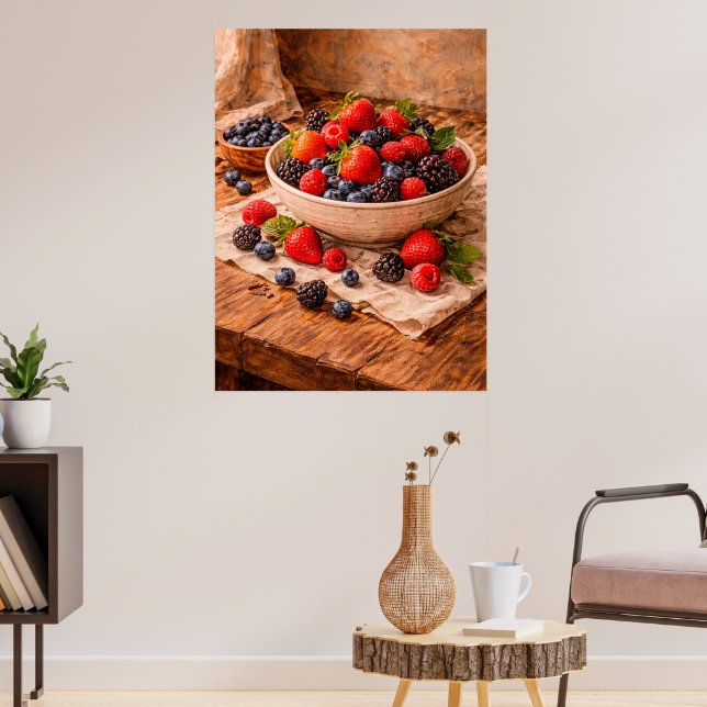 Ländliche gemischte Beeren Stillleben ein gemütlic Poster (Wohnzimmer 3)