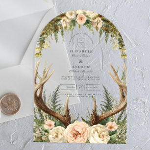 Ländliche Geweih-Wald-Blumenhochzeit Acryleinladungen