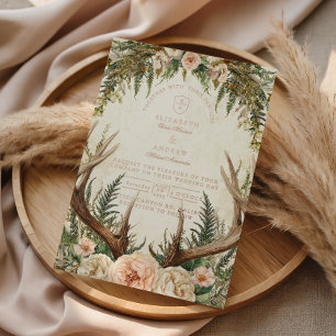 Ländliche Geweih-Wald-Blumenhochzeit Folieneinladung