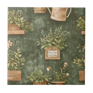 Ländliche grüne Kräuter Vintage-Cottage-Keramik Fliese