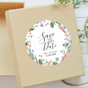 Ländliche Grüne Wildblumen-Hochzeit – Save-the-Dat Runder Aufkleber